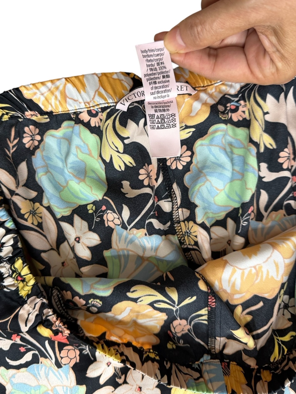 Victoria's Secret Satin Black Floral  with Pastel Blooms Flounce Pajama Set - Picture 10 of 10